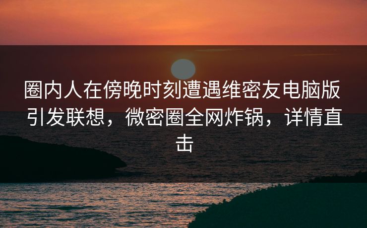 圈内人在傍晚时刻遭遇维密友电脑版 引发联想,微密圈全网炸锅,详情直击 圈内人在傍晚时刻遭遇维密友电脑版 引发联想,微密圈全网炸锅,详情直击